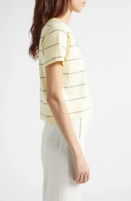 Bode Bode Summertime Stripe Cotton T-Shirt in Yellow Multi — Women Spring white Tops