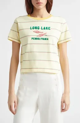 Bode Bode Summertime Stripe Cotton T-Shirt in Yellow Multi — Women Spring white Tops