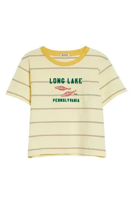 Bode Bode Summertime Stripe Cotton T-Shirt in Yellow Multi — Women Spring white Tops