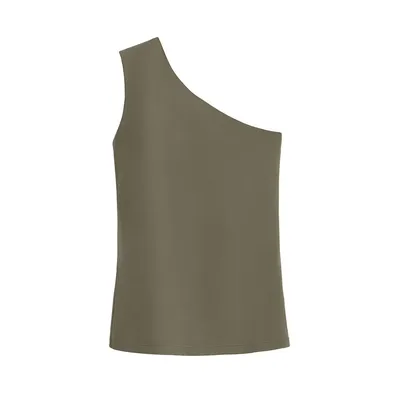 Cuyana Slim One Shoulder Top (Earlier Version) - Olive / in grey — Autumn grey Tops