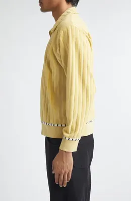 Bode Bode Croquet Ground Rib Terry Cloth Pullover in Yellow Green — Men Spring yellow Tops