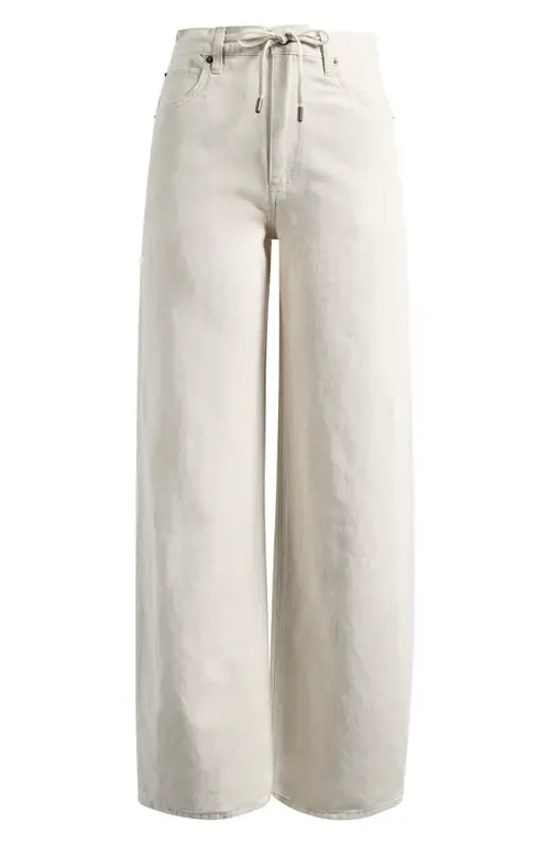 FRAME FRAME The Off Duty Drawstring Bow Cotton & Linen Jeans in Natural Ecru — Women Autumn ivory Pants