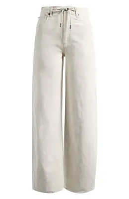 FRAME FRAME The Off Duty Drawstring Bow Cotton & Linen Jeans in Natural Ecru — Women Autumn ivory Pants