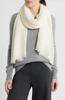 Vince Vince Check Cashmere & Wool Scarf in White — Women Winter ivory Accessories