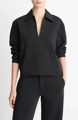 Vince Vince Collared Half Zip Top in Black — Women Winter black Tops