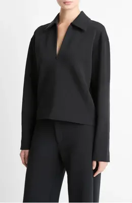 Vince Vince Collared Half Zip Top in Black — Women Winter black Tops