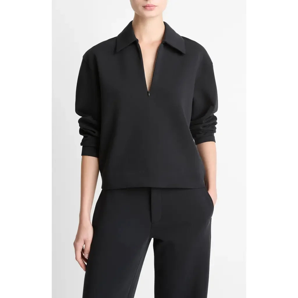 Vince Vince Collared Half Zip Top in Black — Women Winter black Tops