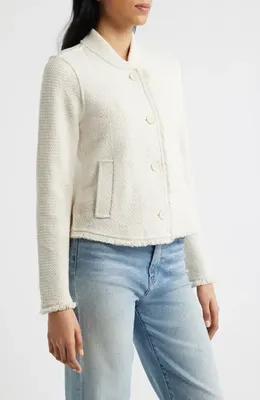 NIC+ZOE NIC+ZOE Fringe Mix Knit Bomber Jacket in Coconut — Women Autumn beige Outerwear