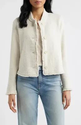 NIC+ZOE NIC+ZOE Fringe Mix Knit Bomber Jacket in Coconut — Women Autumn beige Outerwear