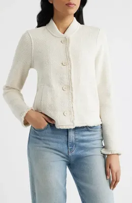 NIC+ZOE NIC+ZOE Fringe Mix Knit Bomber Jacket in Coconut — Women Autumn beige Outerwear