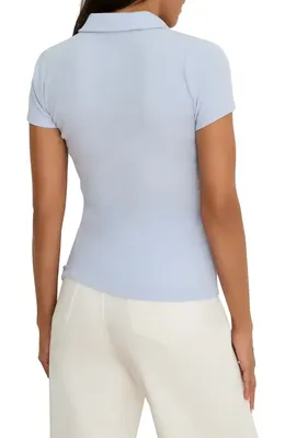 NIC+ZOE NIC+ZOE Perfect Knit Rib Polo in Sky — Women Summer silver Tops