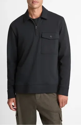 Vince Vince French Terry Quarter Zip Pullover in Black — Men Winter black Sweatshirts & Hoodies