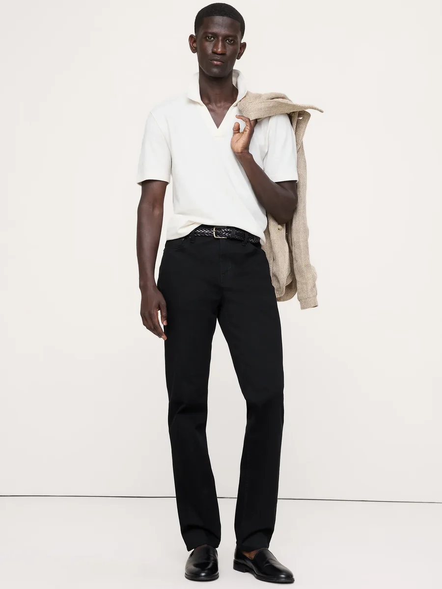 Unknown Slim Traveler Pant in Black — Men Winter black Trousers & Chinos