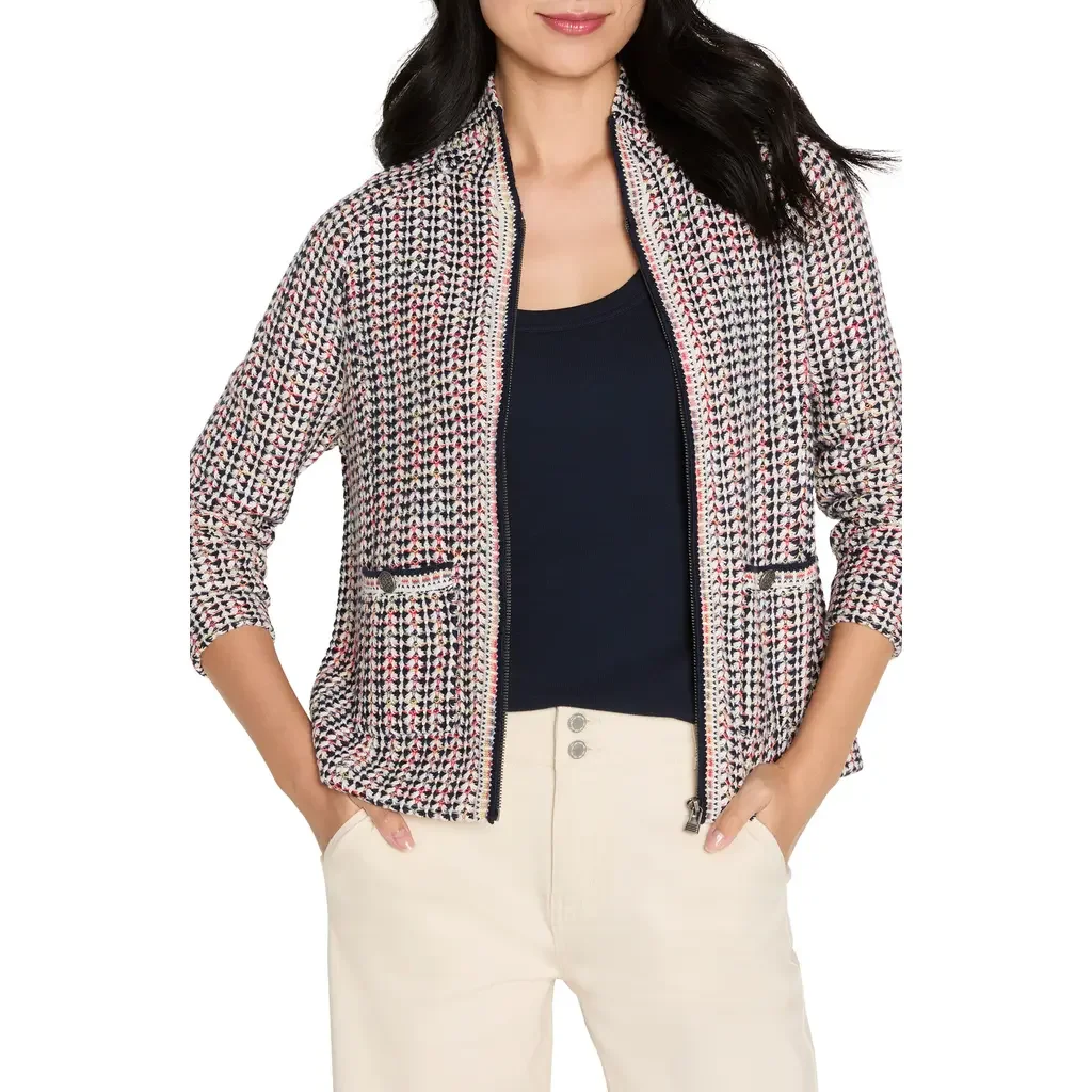 NIC+ZOE NIC+ZOE Tuck Stitch Colorwheel Knit Jacket in Red Multi — Women Autumn red Outerwear
