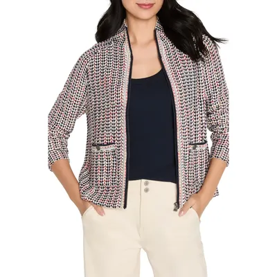 NIC+ZOE NIC+ZOE Tuck Stitch Colorwheel Knit Jacket in Red Multi — Women Autumn red Outerwear