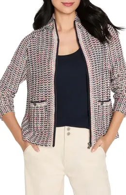 NIC+ZOE NIC+ZOE Tuck Stitch Colorwheel Knit Jacket in Red Multi — Women Autumn red Outerwear