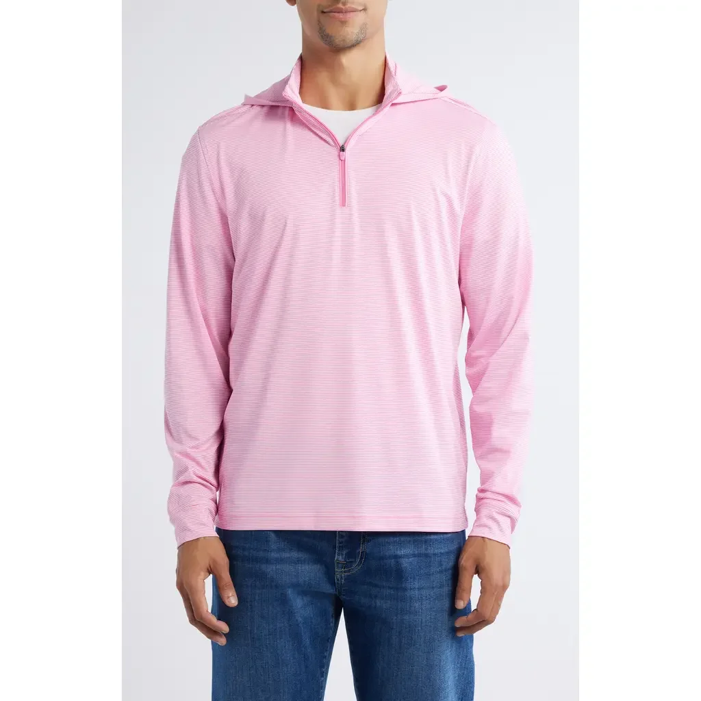 johnnie-O johnnie-O Hybrid Performance Quarter Zip Hoodie in Cabo — Men Spring pink Tops