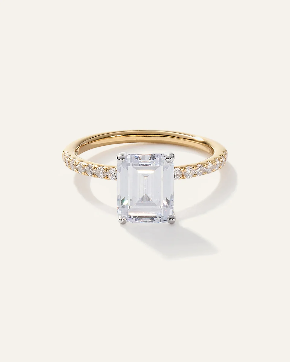 Quince Quince Women's Lab Grown Diamond Emerald Petite Pave Engagement Ring 3ct in Yellow Gold — Women Spring camel Accessories