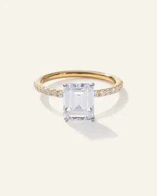 Quince Quince Women's Lab Grown Diamond Emerald Petite Pave Engagement Ring 3ct in Yellow Gold — Women Spring camel Accessories