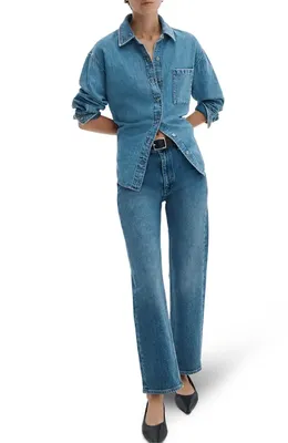 rag & bone rag & bone Connie Featherweight Denim Button-Up Shirt in Everglade — Women Summer blue Button-Down Shirts