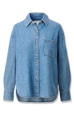 rag & bone rag & bone Connie Featherweight Denim Button-Up Shirt in Everglade — Women Summer blue Button-Down Shirts
