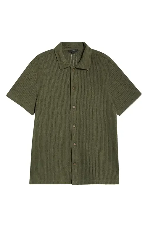 Vince Vince Cotton Blend Pointelle Button-Up Shirt in Coulter Green — Men Autumn green Tops
