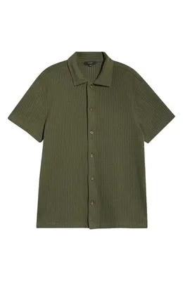 Vince Vince Cotton Blend Pointelle Button-Up Shirt in Coulter Green — Men Autumn green Tops