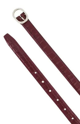 Vince Vince Croc Embossed Leather Belt in Bordeaux/Palladium — Women Autumn chocolate Accessories