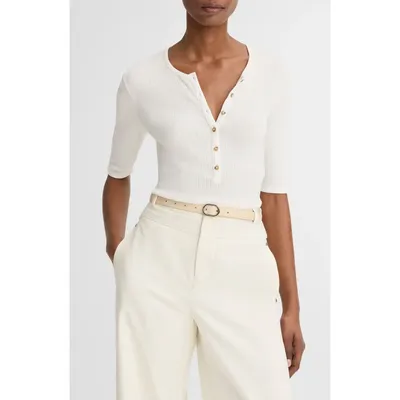 Vince Vince Rib Knit Pima Cotton Henley in Off White — Women Spring white Tops
