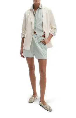 rag & bone rag & bone Marvin Stripe Cotton Drawstring Shorts in Green Stripe — Women Spring white Shorts
