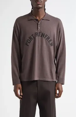 Bode Bode Port Cotton & Merino Wool Polo in Brown/Black — Men Autumn brown Tops