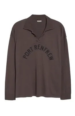 Bode Bode Port Cotton & Merino Wool Polo in Brown/Black — Men Autumn brown Tops