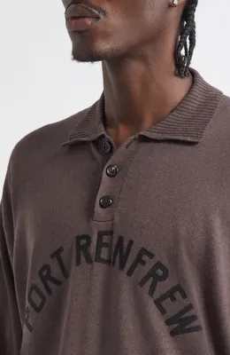Bode Bode Port Cotton & Merino Wool Polo in Brown/Black — Men Autumn brown Tops