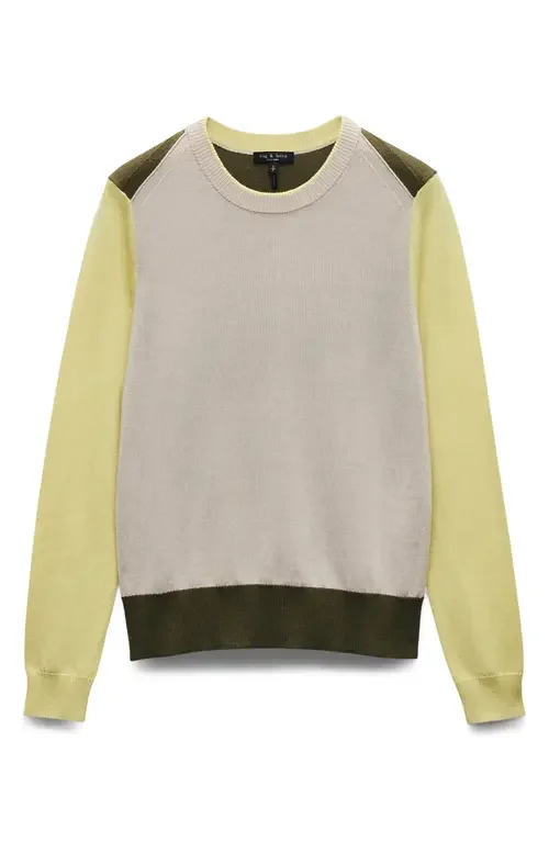 rag & bone rag & bone Taron Colorblock Wool Sweater in Oatmeal Multi — Women Autumn ivory Tops