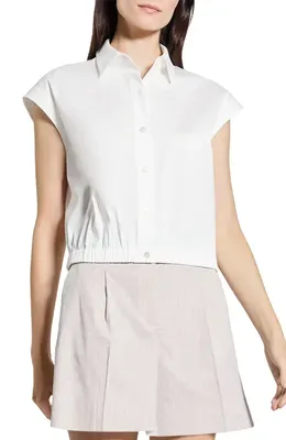 Theory Theory Elastic Hem Cap Sleeve Button-Up Shirt in White — Women Winter white Tops