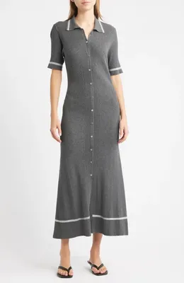 rag & bone rag & bone Kassy Tipped Polo Midi Dress in Charcoal — Women Winter black Midi Dresses