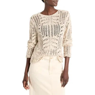 NIC+ZOE NIC+ZOE Open Stitch Sweater in Neutral Multi — Women Spring ivory Tops