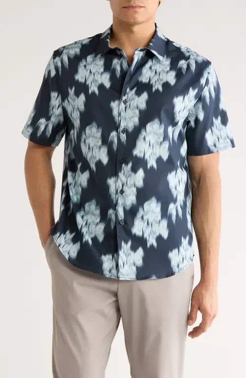 Vince Vince Blurred Roses Cotton Blend Button-Up Shirt in Studio Combo — Men Winter black Tops