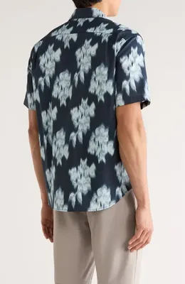 Vince Vince Blurred Roses Cotton Blend Button-Up Shirt in Studio Combo — Men Winter black Tops