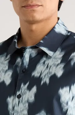Vince Vince Blurred Roses Cotton Blend Button-Up Shirt in Studio Combo — Men Winter black Tops