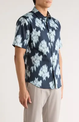 Vince Vince Blurred Roses Cotton Blend Button-Up Shirt in Studio Combo — Men Winter black Tops