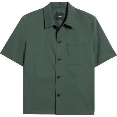Theory Theory Short Sleeve Button-Up Shirt in Pine Grove — Men Autumn teal Tops
