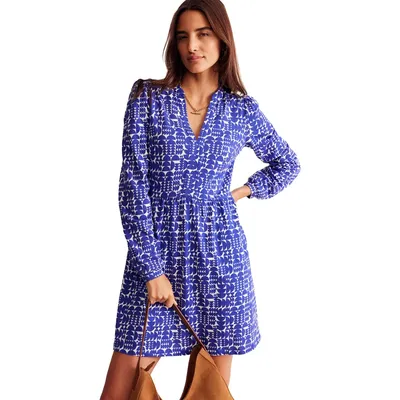 Boden Boden Naomi Relaxed Long Sleeve Jersey Minidress in Sapphire Blue, Geometric Pop in Sapphire Blue/ Geometric Pop — Women Winter navy Mini Dresses