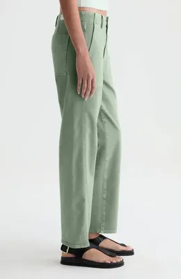 AG AG Analeigh High Waist Ankle Straight Leg Twill Pants in Sulfur Faded Moss — Women Autumn khaki Trousers & Chinos