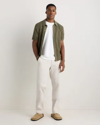 Quince Quince | Men's Mesh-Stitch Button-Up Sweater Polo in Bayberry Olive — Men Autumn green Polos