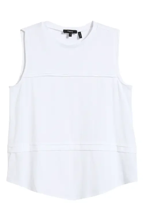 Theory Theory Step Pleat Organic Pima Cotton Tank in White — Women Winter white Tank Tops & Camis