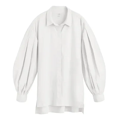 Cuyana Poplin Balloon Sleeve Shirt - White / in white — Winter white Tops