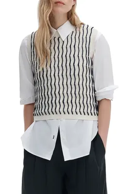 rag & bone rag & bone Leslie Stripe Knit Vest in Ivory — Women Winter ivory Outerwear