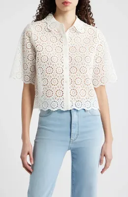 FRAME FRAME The Petal Eyelet Crop Shirt in White — Women Spring white Tops