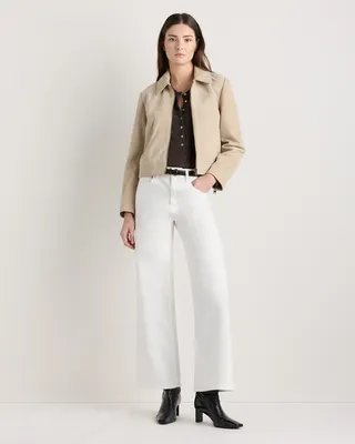 Quince Quince | Women's 100% Suede Cropped Zip-Front Jacket in Light Sand Beige — Women Spring tan Outerwear